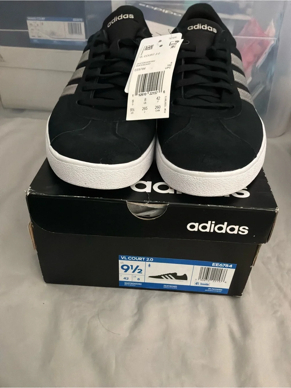 Adidas VL Court 2.0 Suede Sneakers Silver/Black Men's Size 9.5 US (42 EU) NWT